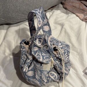Blue and White Floral Drawstring Tote Bag - Women